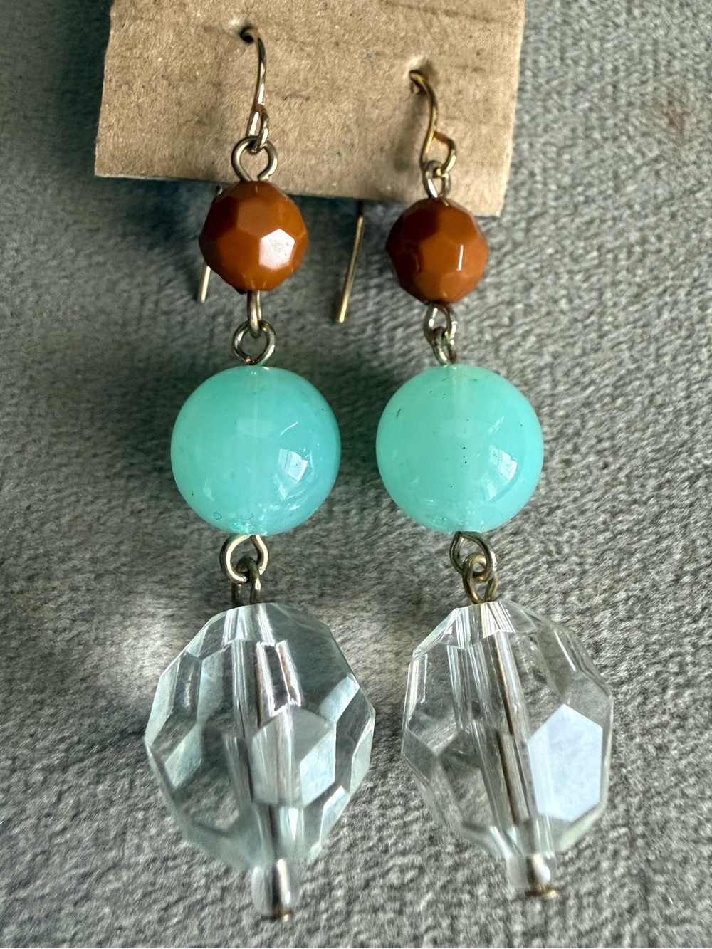 Handcrafted Turquoise & Brown Bead Drop Earrings